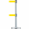 Tensabarrier Safety Crowd Control, Queue Dual Stanchion Post, Satin Chrome With 7.5' Yellow Belt