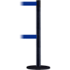 Tensabarrier Crowd Control, Queue Dual Stanchion Post, Black Wrinkle, 7.5'L Blue Retractable Belt