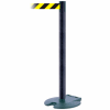 Tensabarrier Crowd Control, Queue Wheeled Stanchion Post Wrinkle 13' Black/Yellow Retractable Belt