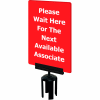 Tensabarrier Acrylic Sign - Please Wait Here For The Next Available Associate 7X11" Red