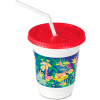 Dart® Plastic Kids' Cups With Lids And Straws, 12 oz., Jungle Print, 250/Carton
