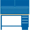 72x30x64.75 Cabinet & Leg workstation w/4 drawers, stat. riser shelf, 2 ovhd cabs/plastic lam. top