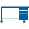 72x30x39.25 Cabinet & Leg mobile workbench w/4 drawers, back & end stops/butcher block top
