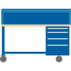 72x30x50.75 Cabinet & Leg mobile workbench w/4 drawers, stat. riser shelf/butcher block top