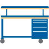 72x30x49.25 Cabinet & Leg mobile workbench w/4 drawers, adj. riser shelf/plastic laminate top