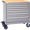 Lista® 7 Drawer 40-1/4"W Shallow Depth Mobile Cabinet w/Butcher Top-Light Gray, Keyed Alike
