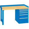 60x30x35.25 Cabinet & Leg workstation w/5 drawers, back & end stops/butcher block top