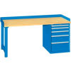 72x30x35.25 Cabinet & Leg workstation w/5 drawers, back & end stops/butcher block top