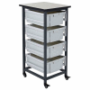 Luxor Mobile Bin Cart with Four 6"H Totes MBS-SR-4L - Gray/Black, 19-1/2"L x 17"W x 37-1/4"H