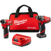 Milwaukee M12 FUEL&#8482; Cordless 2-Tool Combo Kit: 1/2&quot;Hammer Drill, 1/4&quot;Hex Impact Driver,2598-22