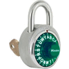 Master Lock® No. 1585GRN 3-Letter-Combo Padlock 3/4" Inside Shackle HT, Key Override,Green Dial