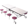 NPS® 8' Mobile Cafeteria Table with Stools - MDF - Gray Top/Burgundy Stools/Chrome Frame