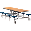 NPS® 8' Mobile Cafeteria Table with Stools - MDF - Oak Top/Blue Stools/Chrome Frame