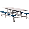 NPS® 8' Mobile Cafeteria Table with Stools - MDF - Walnut Top/Blue Stools/Chrome Frame