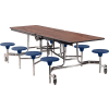NPS® 8' Mobile Cafeteria Table with Stools - MDF - Walnut Top/Blue Stools/Chrome Frame