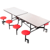 NPS® 8' Mobile Cafeteria Table with Stools - MDF - Gray Top/Red Stools/Black Frame