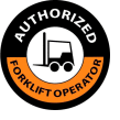 NMC HH63 Hard Hat Emblem, Authorized Forklift Operator, 2" Dia., Orange/Black