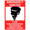 NMC M121RB Sign, Emergency Shelter For Hazardous Weather Conditions, 14" X 10", White/Red/Black