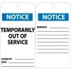 NMC RPT148 Tags, Temporarily Out Of Service, 6" X 3", White/Blue, 25/Pk