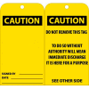 NMC RPT28 Tags, Caution, 6" X 3", Yellow/Black, 25/Pk