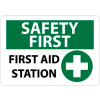 NMC SF161RB OSHA Sign, Safety First - First Aid Station, 10" X 14", White/Green/Black