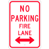 NMC TM620J Traffic Sign, No Parking Fire Lane Double Arrow, 18" X 12", White