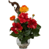 Nearly Natural Hibiscus & Ranunculus with Fluted Vase Silk Flower Arrangement