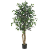 Nearly Natural 4' Ficus Silk Tree with Round Pot, Green