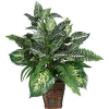 Nearly Natural Mixed Greens Zebra with Wicker Silk Plant