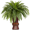 Nearly Natural Boston Fern with Bamboo Vase Silk Plant