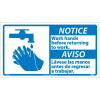 Bilingual Vinyl Sign - Notice Wash Hands Before Returning To Work
