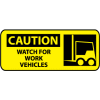 Pictorial OSHA Sign - Vinyl - Caution Watch For Work Vehicles