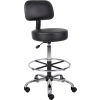 Interion&#174; Medical Stool with Backrest and Footring - Vinyl - Black