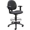 Boss Drafting Stool with Footring and Adjustable Arms -Fabric - Black