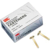 Officemate® Round Head Fastener, 1" Length Shank, 3/8" Head, Brass Plated, 100/Box