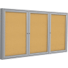 Ghent Enclosed Bulletin Board - 3 Door - Natural Cork w/Silver Frame - 48" x 72"
