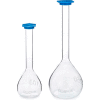 Qorpak 278384 100mL Clear Volumetric Flask with Blue Snap Cap, Class A, Case of 2