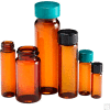 Qorpak GLC-01056 Amber Glass Screw Thread Sample Vials with Green Caps, 5 dram (20ml), Case of 144
