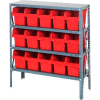 Quantum 1839-SB804 Steel Shelving with 15 8"H Plastic Shelf Bins Red, 36x18x39-SB4 Shelves