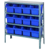 Quantum 1839-SB808 Steel Shelving with 12 8"H Plastic Shelf Bins Blue, 36x18x39-SB4 Shelves