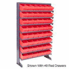 Quantum QPRS-567 Single Sided Rack 12"x36"x60" with 44 Red Euro Drawers
