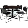 Regency Table and Chair Set - 36" Round - Mocha Walnut Table / Black Wide Plastic Chairs