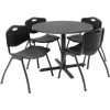 Regency Table and Chair Set - 36" Round - Mocha Walnut Table / Black Plastic Chairs