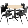 Regency Table and Chair Set - 42" Round - Beige Table / Black Vinyl Chairs