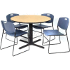 Regency Table and Chair Set - 42" Round - Beige Table / Blue Wide Plastic Chairs