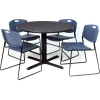 Regency Table and Chair Set - 42" Round - Gray Table / Blue Wide Plastic Chairs