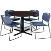 Regency Table and Chair Set - 42" Round - Mocha Walnut Table / Blue Wide Plastic Chairs