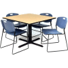 Regency Table and Chair Set - 36" Square - Beige Table / Blue Wide Plastic Chairs