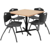 Regency Table and Chair Set - 36" Square - Beige Table / Black Plastic Chairs