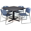 Regency Table and Chair Set - 36" Square - Gray Table / Blue Wide Plastic Chairs